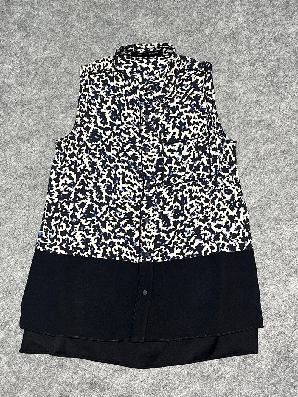 Proenza Schouler Black, White & Blue Sleeveless Button-Front Silk Blouse